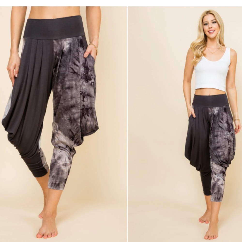 Kooniez Harem Pants - Charcoal Tie-Dye Patchwork
